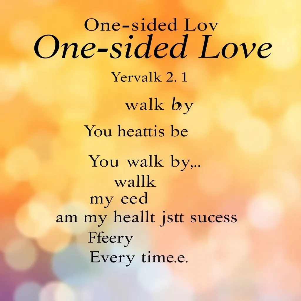 
Title: One-Sided Love

Verse 1
You walk by, and my heart just stops
Every time,